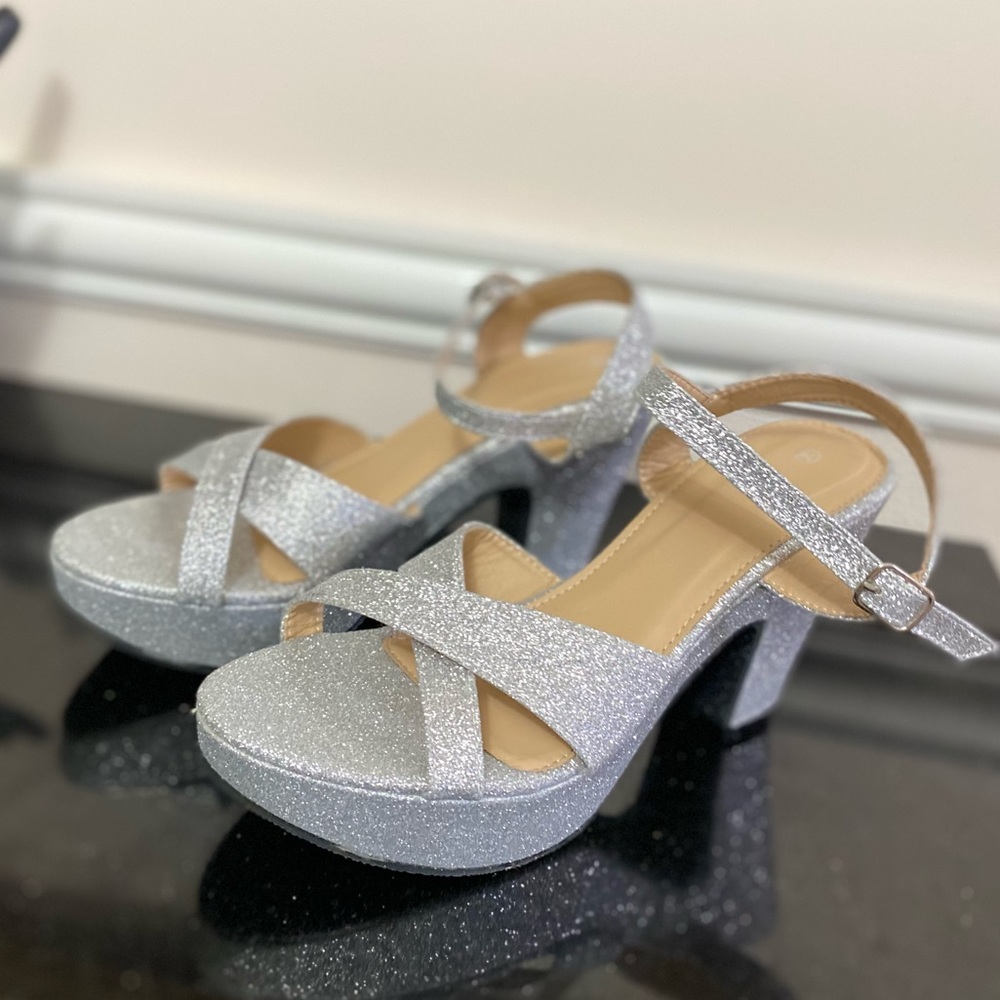 Silver Glitter Platform Sandals - image 2